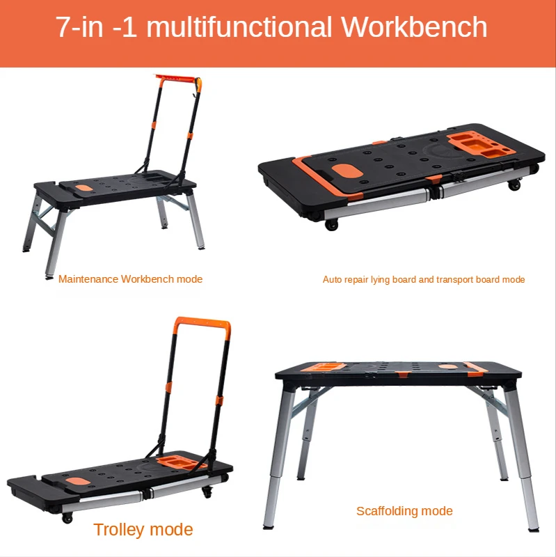 7 in 1 Multifunctional Workbench Horse Stool Stainless Steel DIY Console Trolley Scaffolding Mobile Platform Ladder