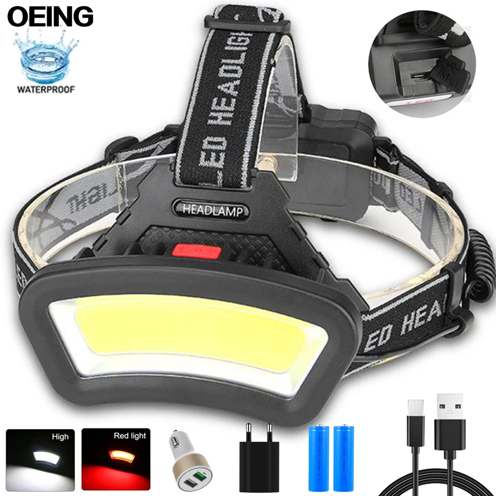 COB Powerful Led Headlamp 8000LM Head lamp USB Rechargeable Headlight Power display Waterproof Fishing Light by 18650 Battery