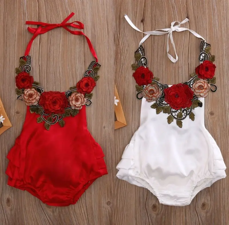 Flower Newborn Infant Baby Girls Romper Jumpsuit Bodysuit One-Piece Clothes 0-3T red Embroidery rose girls dress baby princess