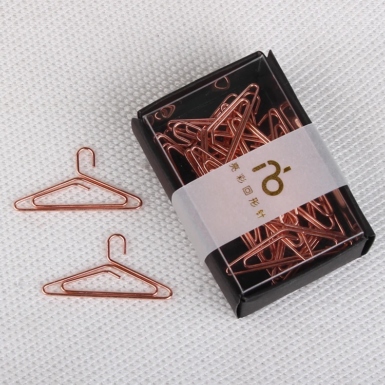 Clothes Hanger Shape Paperclip Rose Gold Stationery Cute Paper Clips Decorative Metal Clip Paper Office Supplies Teacher Gift