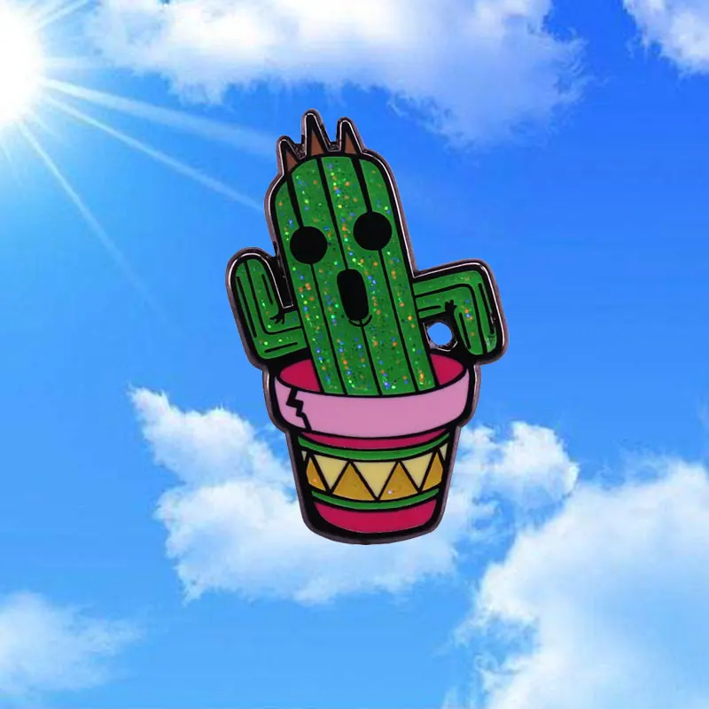 Cactus Bonsai Flashing brooch Cartoon Metal Plant Enamel Pins Men Women Fashion Jewelry Gifts Anime Movie Novel Hat Lapel Badges