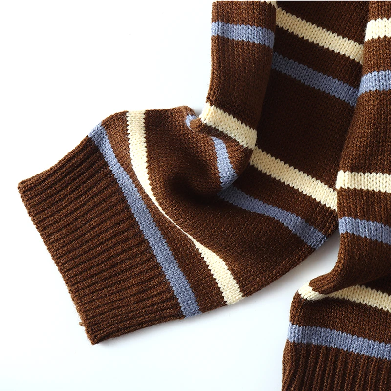 Striped Vintage Loose Round Neck Acrylic Knitted Sweaters Women Korean Fashion Long Sleeve Pullover Sweater Woman Winter 2022