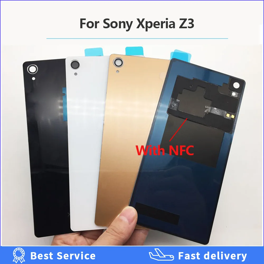 For Sony Xperia Z3 Glass Back Housing Battery Cover Rear Door Replacement Parts Case For L55T D6603 D6643 D6653 D6633 with NFC