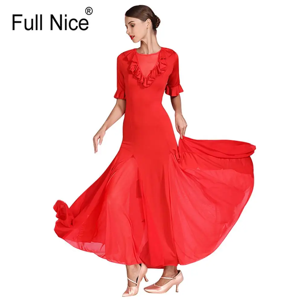 Ruffle sleeve Ballroom Dance Dress Modern Dance Flamenco Waltz Dress Standard Practice Wear Competition Costume