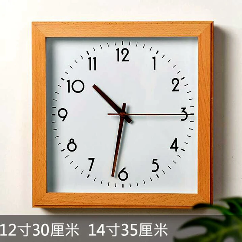 Simple Japanese square wall clock living room Japanese Lisheng retro wall clock Nordic modern clock solid wood silent clock