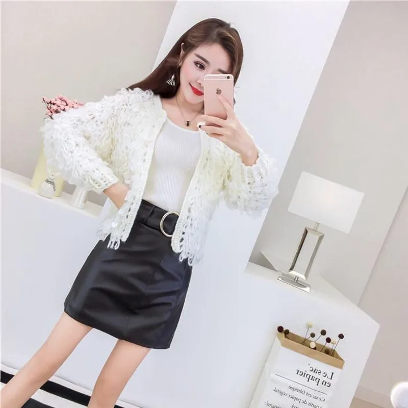 Autumn Winter Korean Women Tassel Mohair Cardigans Sweater Coat Female Long Sleeve Sequins Cardigans Jacket Tricot Femme Tops