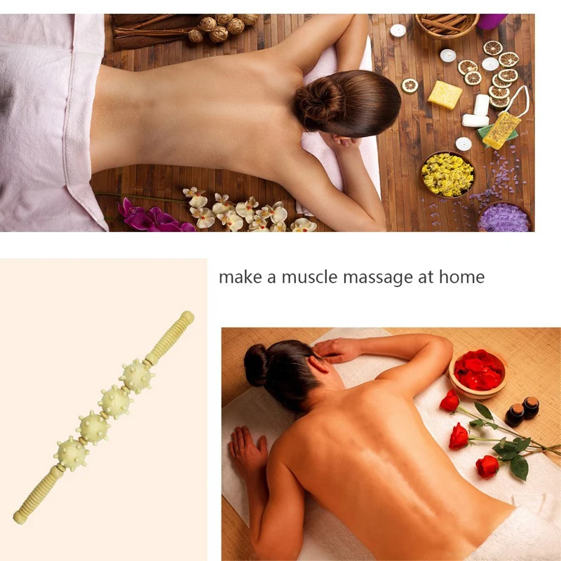 44cm Wooden Home Spa Muscle Roller Stick Cellulite Blaster Fascia Body Back Leg Relaxing Tool Self Massage Product For Women Men