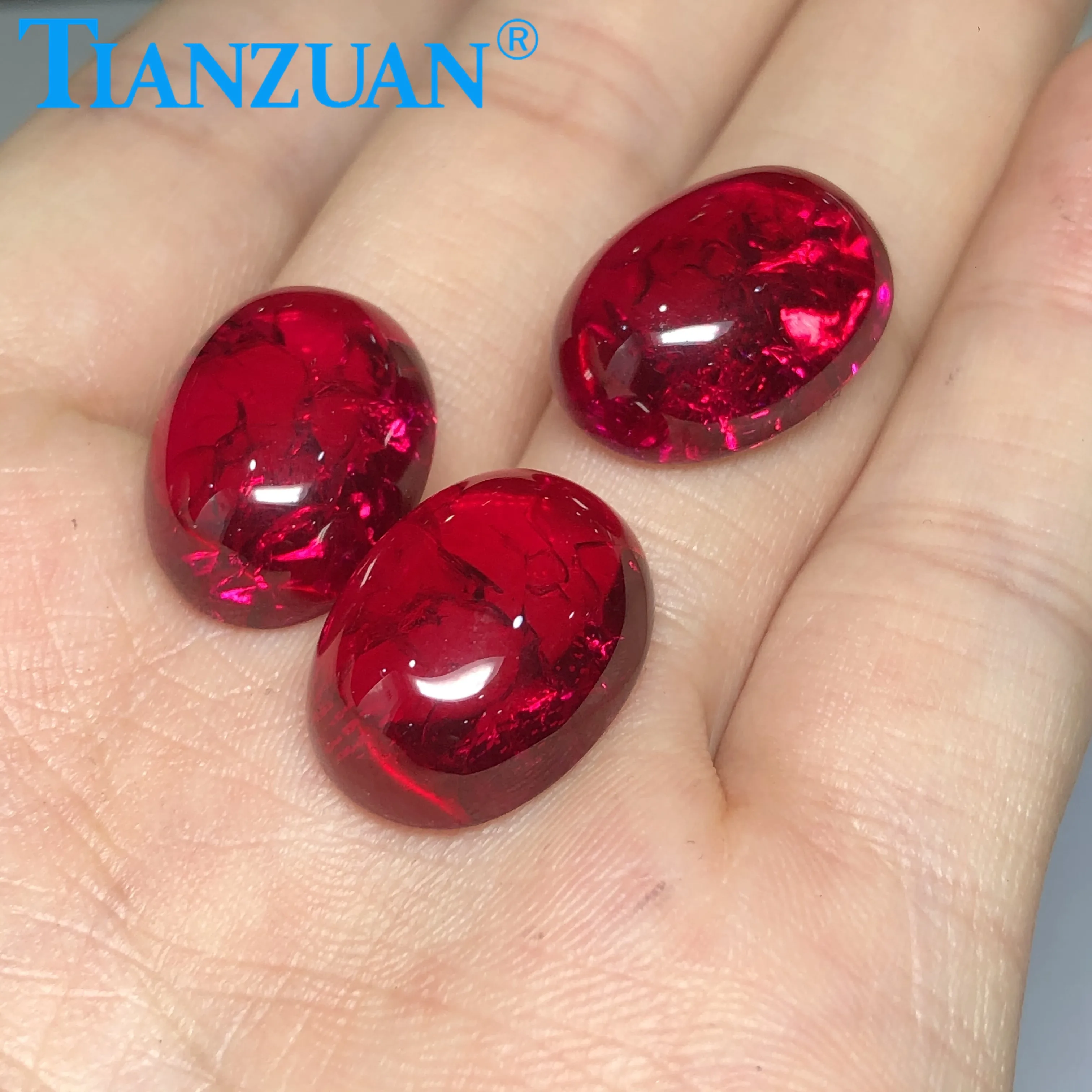 Oval Shape Flat Back Cabochon cut Artificial Ruby Corundum Stone With Inculsions VS SI Clarity Loose Stone For Jewelry Making