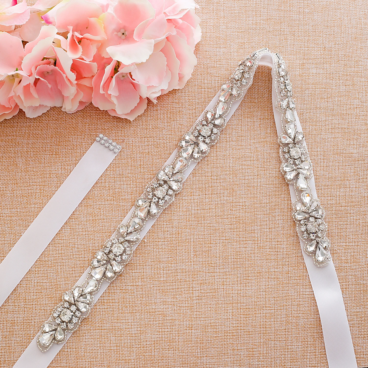 SESTHFAR  Crystal Wedding Dress Belt  Sliver Bridal Belt Handmade Rhinestones Wedding Dress Sash For Bridal Dresses