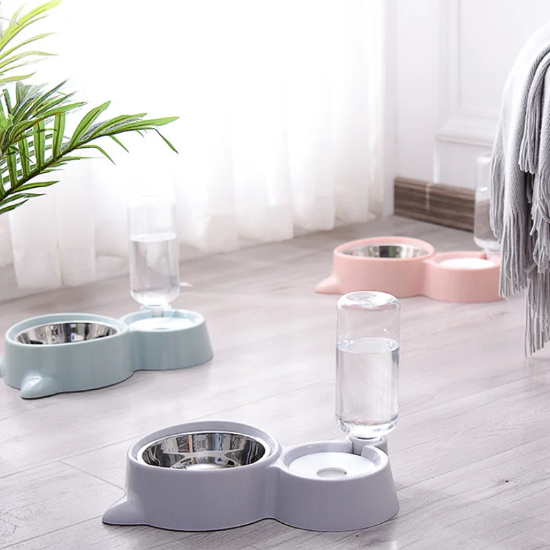 New 2-in-1 Cat Bowl Water Dispenser Automatic Water Storage Pet Dog Cat Food Bowl Food Container with Waterer Pet Waterer Feeder