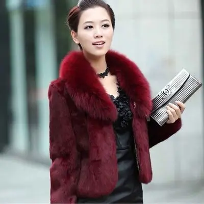 High Quality Faux Rabbit Hair Coat Women's Warm Outerwear Autumn Winter Short Faux Fox Fur Collar Coat Jacket Overcoat