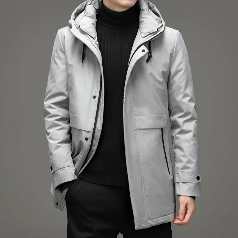 

Hight Quality Winter Down Coats Men Fashion Hooded Warm White Duck Jackets Mens Solid Color Causal Down Coat Mens Clothing Nice