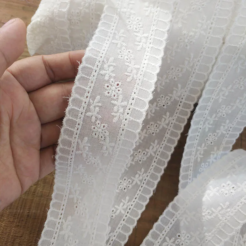 4.5CMwidth white flower embroidered cotton lace ribbon diy apparel sewing home textile curtain decoration lace