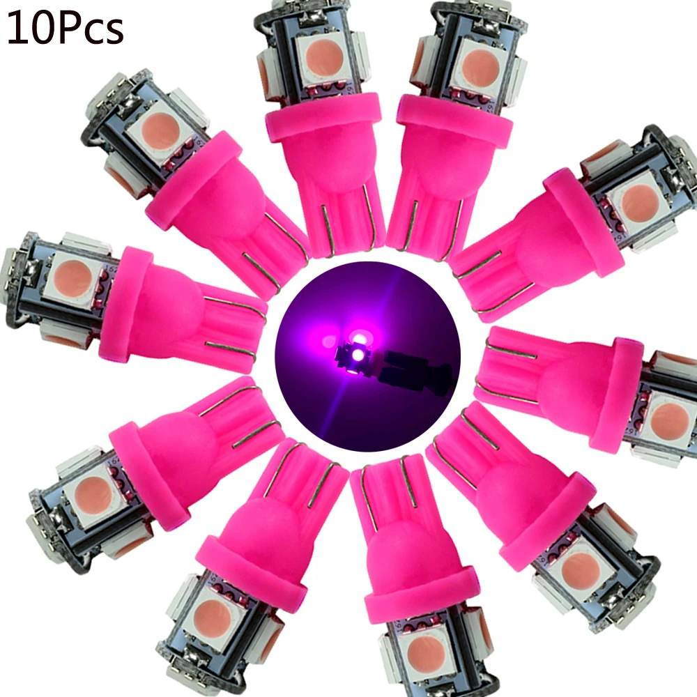 

10Pcs T10 194 W5W Purple Pink LED Car Auto Tuning Wedge Side Lights License Plate Lamp Bulbs Decoration Accessories Universal