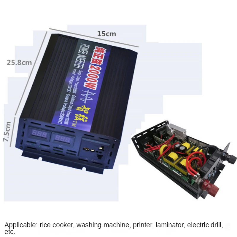 Voltage Converter DC 12V 24V To AC 220V Pure Sine Wave Inverter 1000W 2000W Power Pure Sine Wave Car Solar Energy Inverter