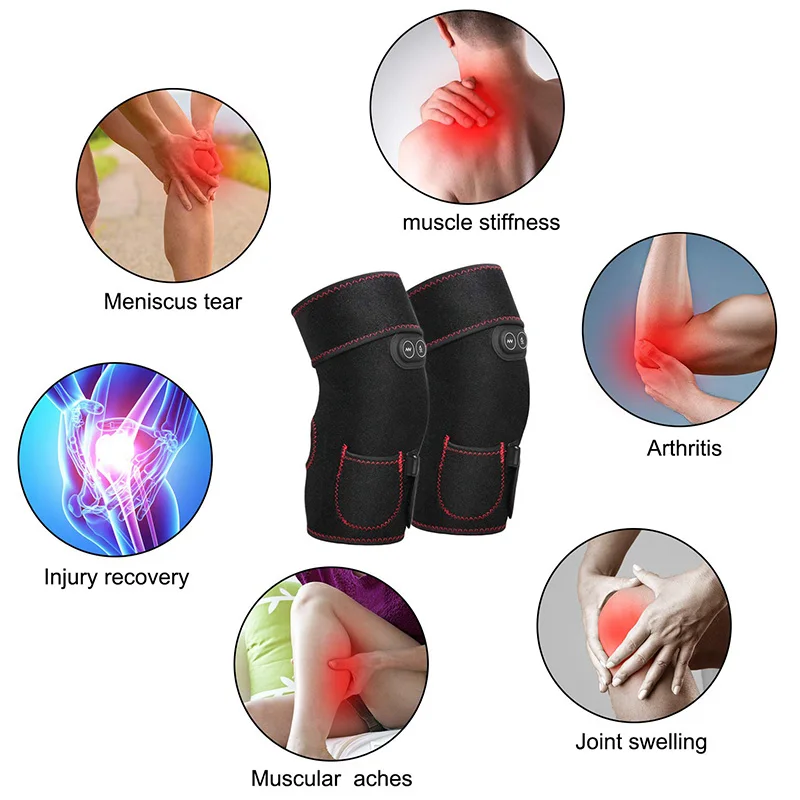 Knee Heated Brace Wrap 3 Adjustable Heat and Vibration Knee Massager Support Pads Thermal Heat Therapy For Arthritis Knee Pain