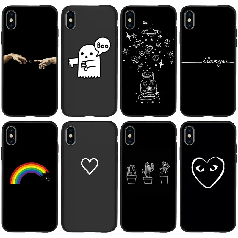 Abstract Hands Heart Text Painting Phone Case For iPhone 12 11 Pro Max Mini XR X XS 7 8 Plus SE 2020 Case Soft Black Back Cover