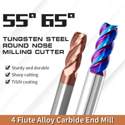 Hrc55/65 carboneto de bull nose end mill 4 flautas cortador de moagem para o revestimento da liga do metal router bits ferramentas de corte de aço de tungstênio