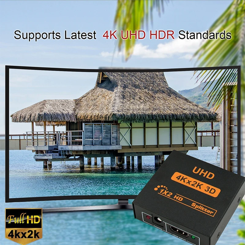 4K Splitter UHD 3D HDMI-compatible Splitter HD 1X2 1080P Switch Split 1 in 2 out Switcher Repeater for HDTV DVD PS3/4 Xbox PC