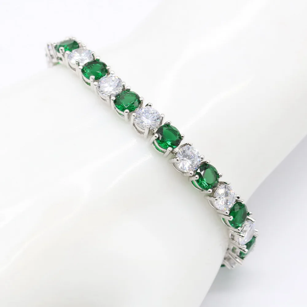 New Fashion Silver Color Bracelet For Women Superior Green Emerald  Adjustable Link Chain Bracelet Length 19cm