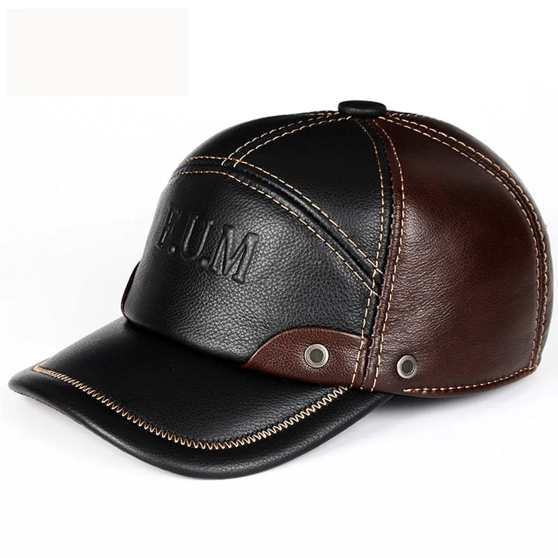 Spring free shipping genuine leather baseball cap in men brand new warm real cow leather caps hats