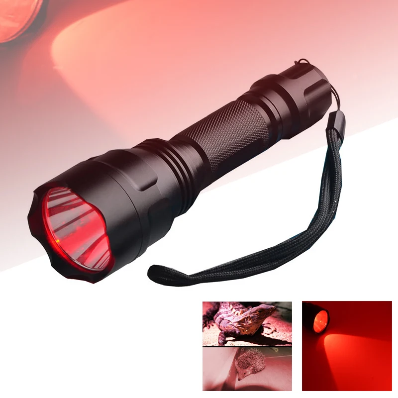 GM Powerful 3W LED Red Flashlight Portable 3-Mode LED Red light Waterproof 18650 Red Torch for Cycling Hunting Hiking Fishing