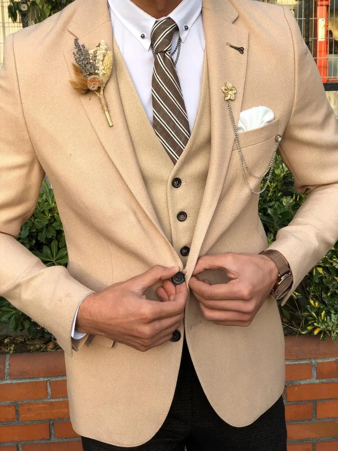 Custom Made Wedding Tuxedos 2020 Vintage Fit Formele Beste Man Suits Bruidegom Wear Mannen Tweed 3 Stuk Suits (jas + Broek + Vest)