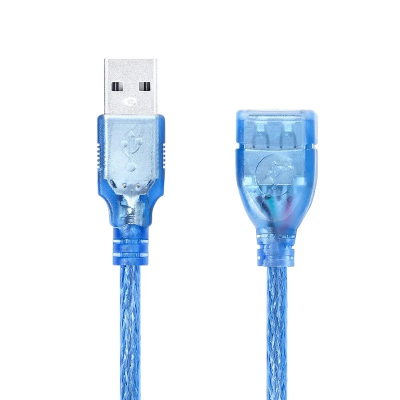Cable de datos de extensión USB, accesorio totalmente de cobre, color azul transparente, hembra A macho A USB2.0/F con anillo magnético verdadero