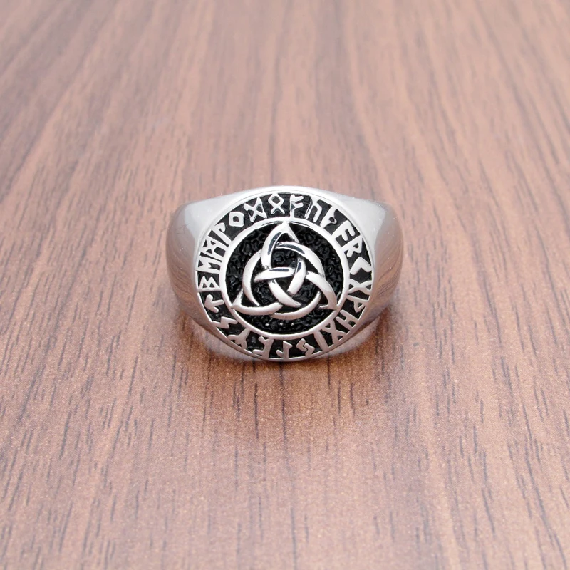 Vintage 316L Stainless Steel Amulet Runic Ring Celtics Knot Odin Rune Rings Nordic Talisman Viking Jewelry Gift