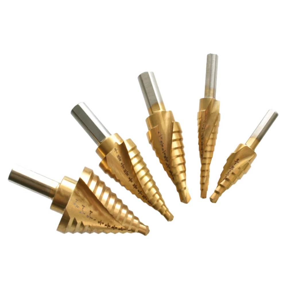 Conjunto de broca de paso 1-3/8 "-3/16" HSS, 5 uds., cono escalonado recubierto de titanio, juego de brocas para Metal, madera, acero, Plástico
