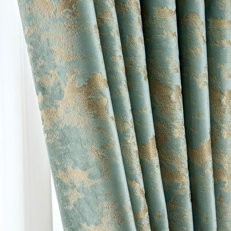 

Custom high quality Nordic Simplicity Retro flannel green Bronzing Texture blackout curtain livingroom thick bedroom M1140