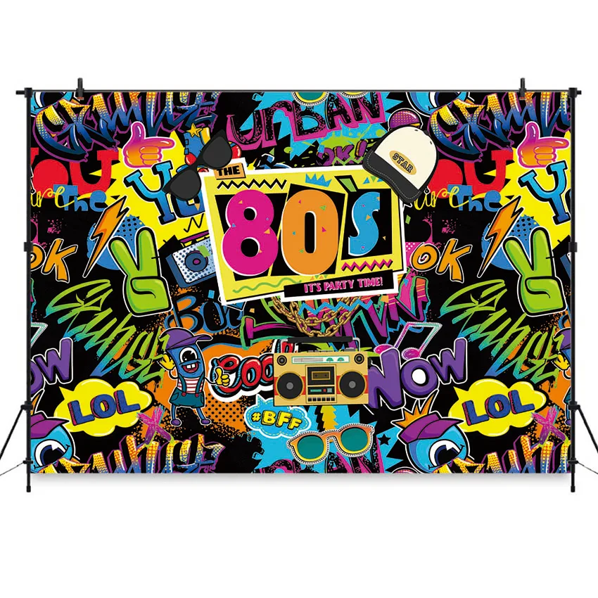 

Hip Pop 80's Backdrop 80s Graffiti Photo Booth Background 80th Themed Birthday Party Banner Decoration Portrait Photography