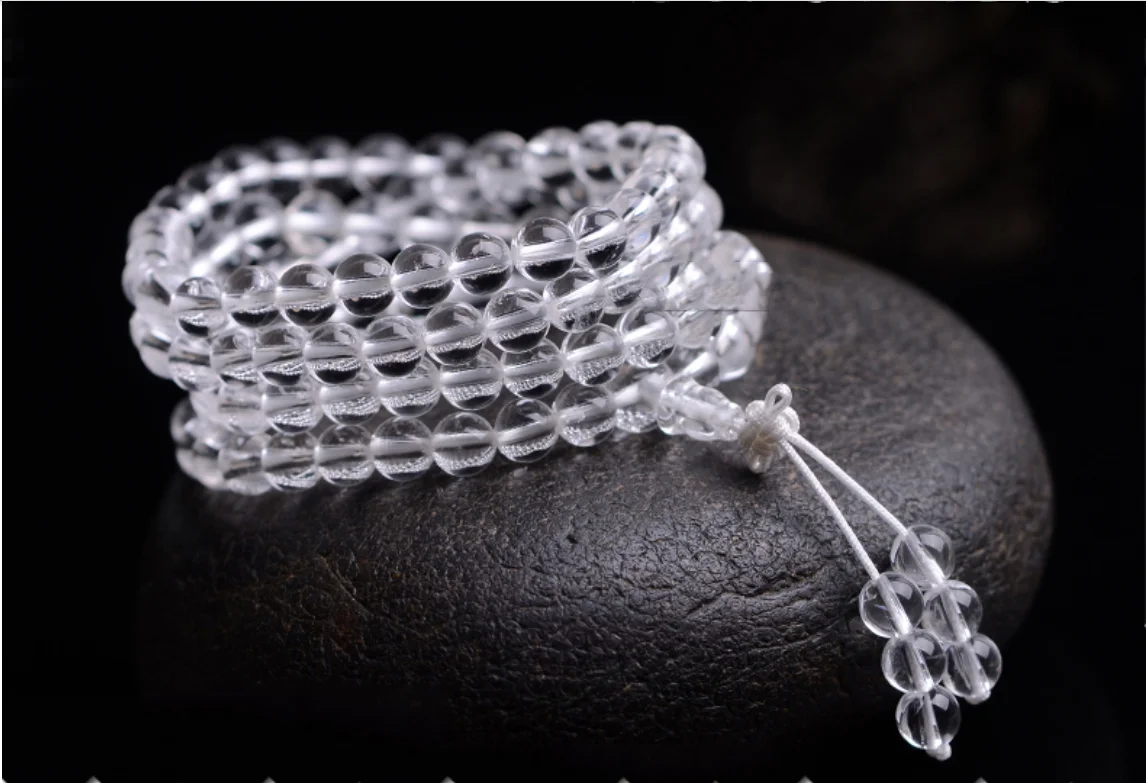 

Natural White Crystal Buddha Bead 108 Bracelet Less Cotton Wool Multilayer Bangle Exquisite Jewelry