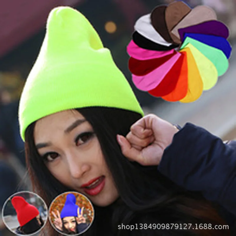 2019 Fashion 19 Colors Knitted Neon Women Beanie Girls Autumn Casual Elastic Cap Women\'s Warm Winter Hats Unisex Gorros Hombres