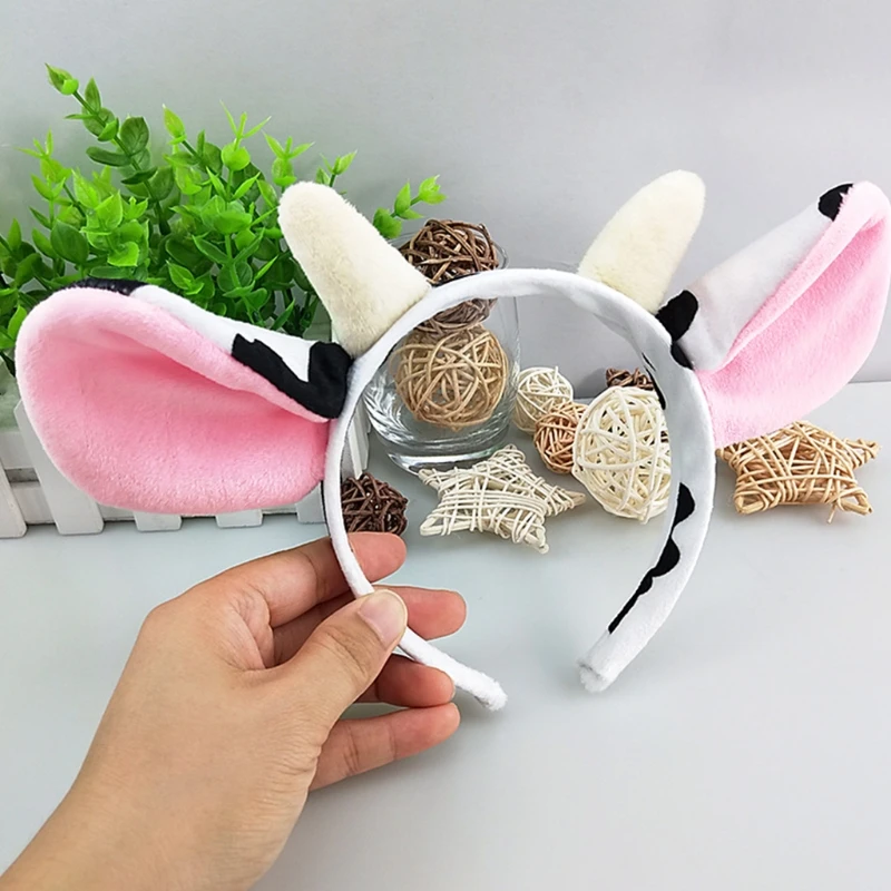 Toddler Kids 4Pcs Cartoon Animal Cosplay Costume Accessories Set Cow Horn Ears Headband with Plush Tail Bow Tie Nose Party M6CD