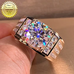 1 2 3 Carat Solid 14K Rose Gold Men Ring DVVS1  Moissanite Diamonds Round luxury Wedding Party Engagement Anniversary Ring