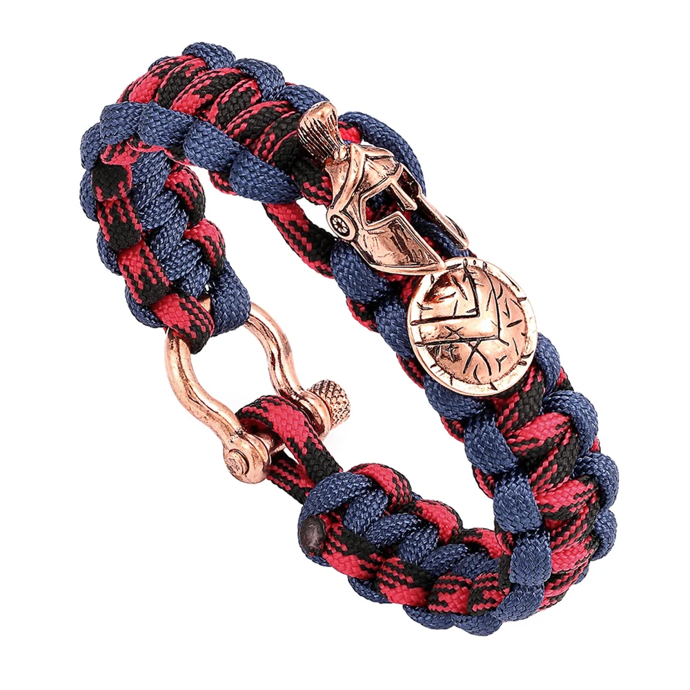 Nowa Retro męska bransoletka Outdoor Luxury Rope Amulet bransoletka typu Survival spartański hełm wojownik ręcznie pleciona bransoletka kobieta