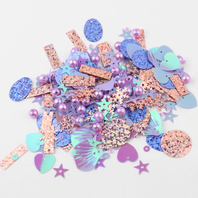 Mix Sequins Paillettes Pearl Heart Snowflake Star Shell Round Shape Sequin 4 Colors PVC DIY Craft With 1 Hole Mixed Stowag 10g