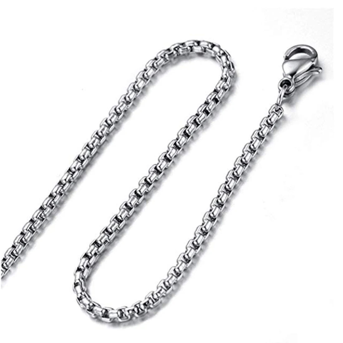 2-7mm 7-40Inch Fashion Square Rolo Stainless Steel Link Chain Necklace Round Box Bracelet Mens Womens Jewellery Wholesale Gift