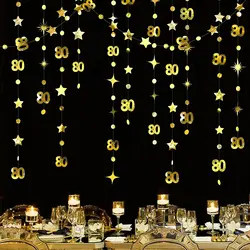 Guirnalda de estrellas centelleantes para cumpleaños, suministros de fiesta DIY, oro, 80, número 70, círculo, punto, 50 años