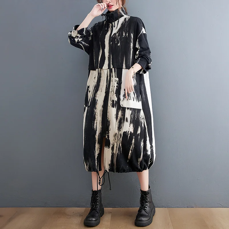 Masss Wasss 2021 Trench Coat Korean Style Streetwear Women Printed Loose Punk Windbreaker Ladies Vintage Harajuku Long Clothes