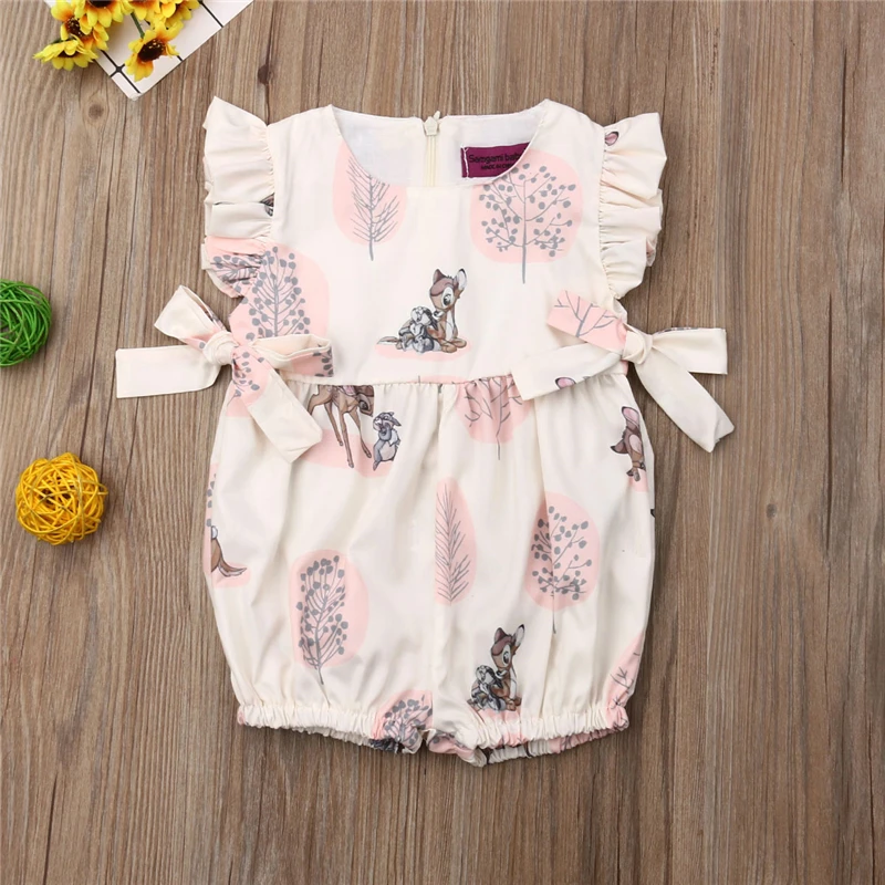 0-24M Summer Clothing Baby Girl Deer Flower Cotton Soft Romper Girls Jumpsuit Fashion Infant Clothes