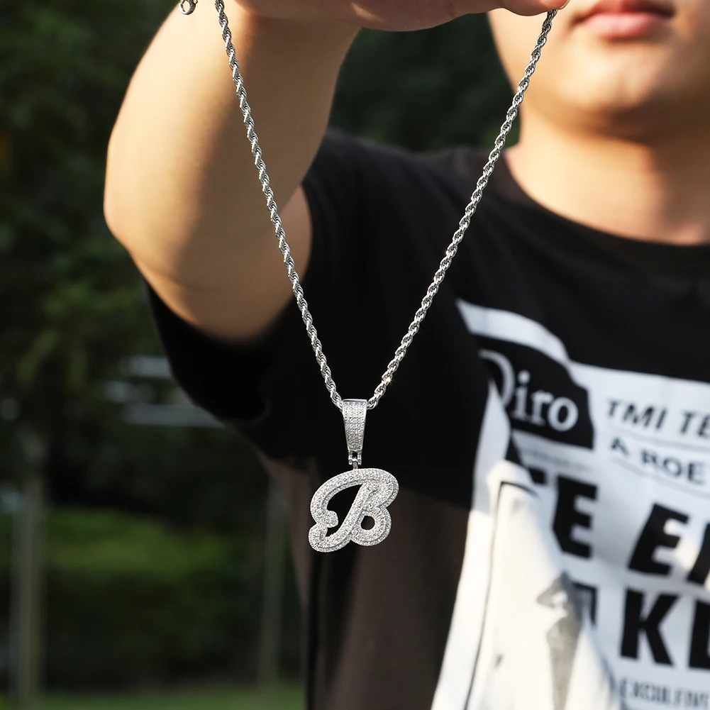 UWIN 2022 New Initial Brush Cursive Letter Pendant for Women Men Ice Out Cubic Zircon Alphabet Charms Fashion Hip Hop Jewelry
