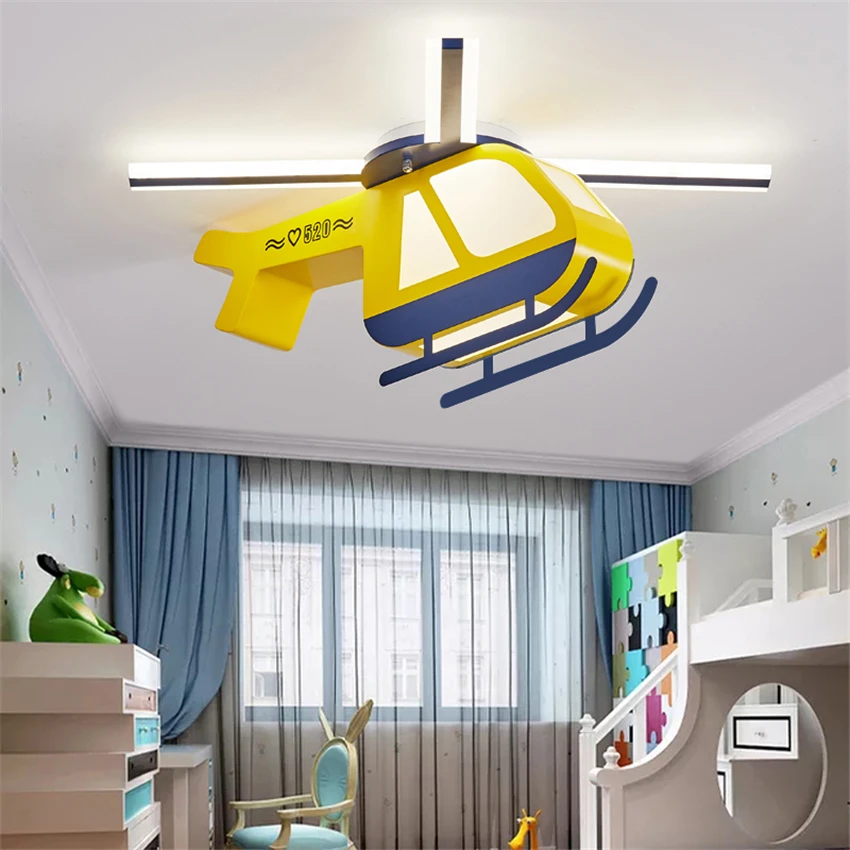 Plafonnier Led jaune en forme d'hélicoptère, design de dessin animé, éclairage d'intérieur, idéal pour une chambre d'enfant, un jardin d'enfants, un garçon ou une fille