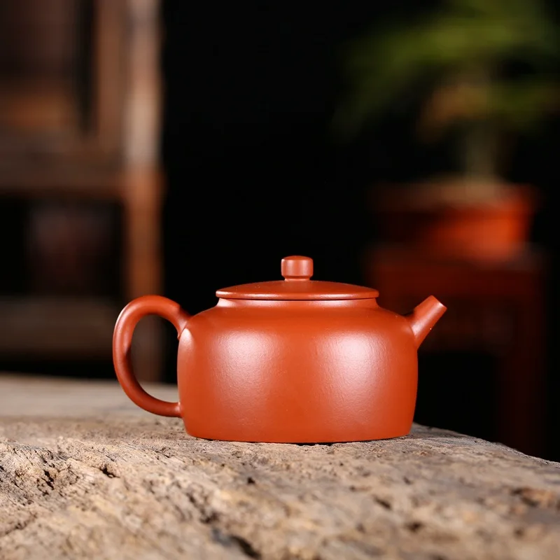 Zisha teapot Yixing famous hand made genuine raw vermilion clay traditional ware Dezhong lettering 270ml tea set