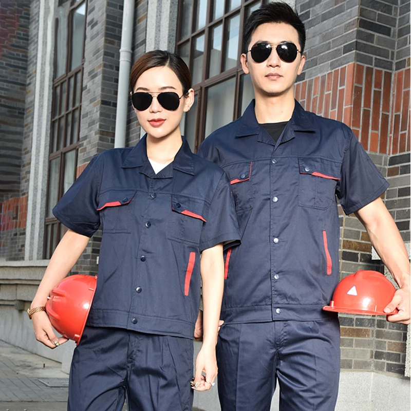 

Summer Thin Breathable Work Clothing Suit Men Women Worker Uniform Jacket Pants Durable Auto Car Repair Workshop Labor Coveralls