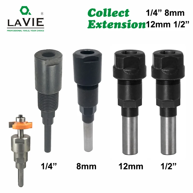 

LAVIE 1 pc 1/4" 8mm 12mm 1/2" Shank Router Bit Extension Rod Collet Engraving Machine Extension Milling Cutter for Wood MC04003