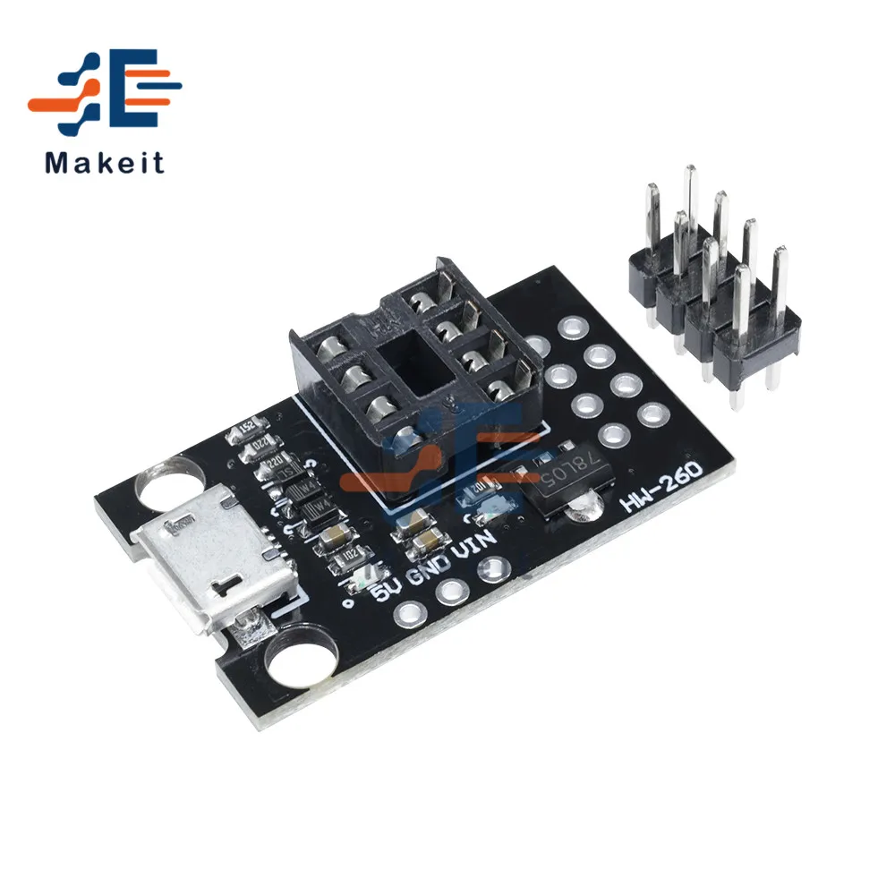 Pluggable Development Bare Board For ATtiny13A ATtiny25 ATtiny45 ATtiny85 Programming Editor Micro Usb Power Connector Module