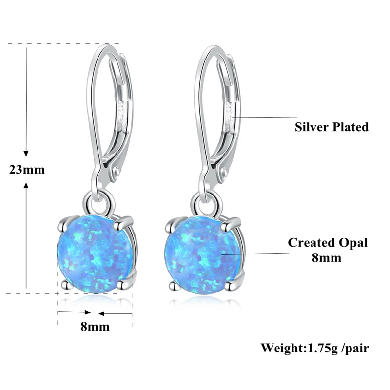 CiNily White & Pink & Blue Fire Opal Drop Dangle Earrings With Round Stone Silver Plated Jewelry Best Gifts Girl Woman