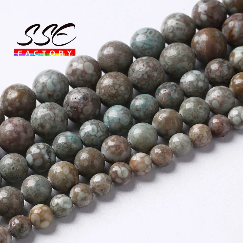 

Natural Blue Chrysanthemum Stone Beads Coral Round Loose Beads For Jewelry Making DIY Bracelets Accessories 6 8 10 12MM